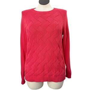 Lands End Size XL Drifter Sweater Cable Knit Crew Neck Pink Long Sleeve Preppy